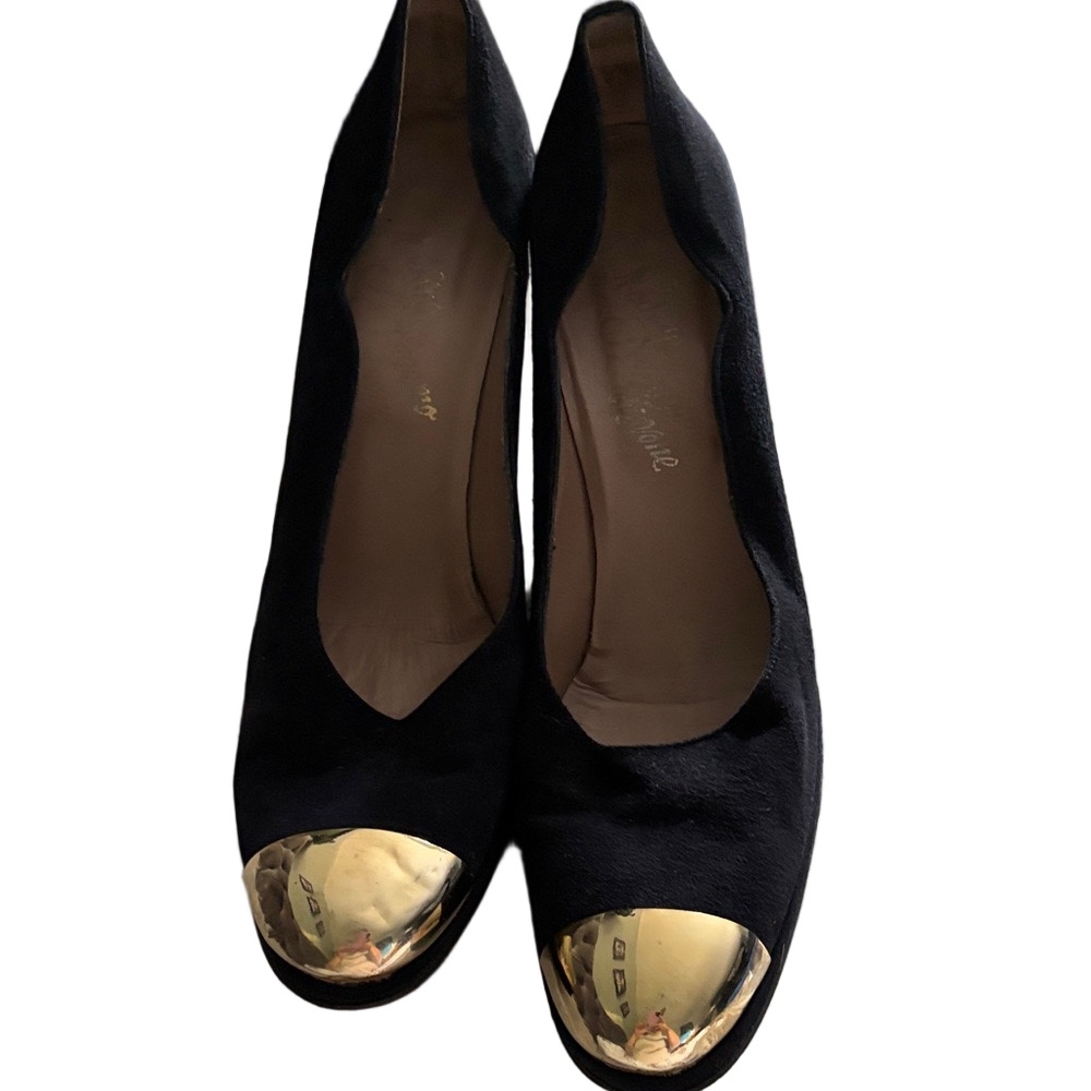 Salvatore Ferragamo Black Heels with Gold Accents - Picture 2 of 5